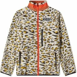 PLEASURES Strain Cheetah Sherpa Zip Fleece Jacket